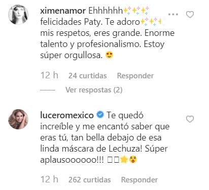 La cantante y productora vocal Ximena Mor así reaccionó ante la participación de Manterola. Por su parte, Lucero reconoció el trabajo de Paty: "Te quedó increíble y me encantó saber que eras tú, tan bella debajo de esa linda máscara de lechuza. ¡Súper aplauso!".