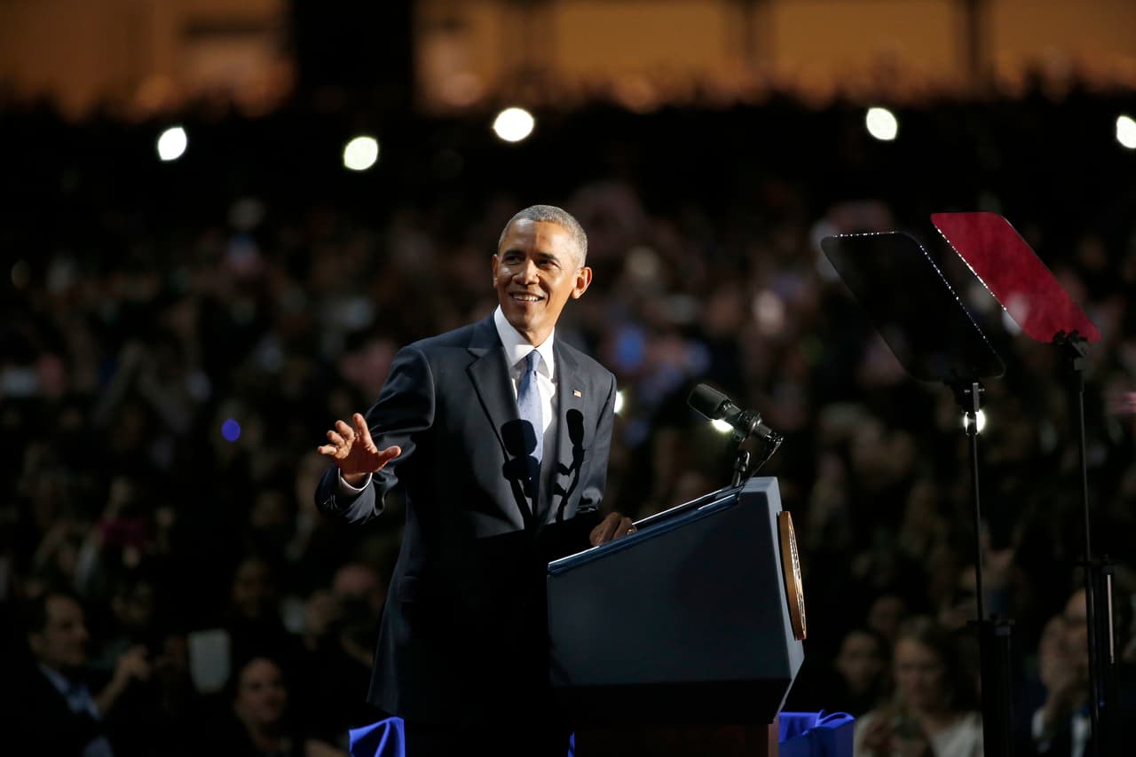 Barack Obama varias veces sonrió durante su discurso.