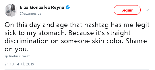 "En estos tiempos el hashtag hace que me duela el estómago, porque es una directa discriminación por el color de la piel de alguien".