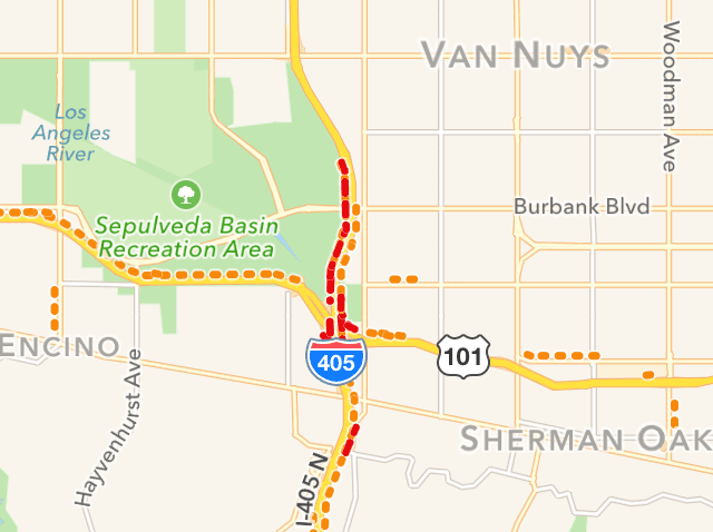 Accidente mortal en autopista 405 en Van Nuys