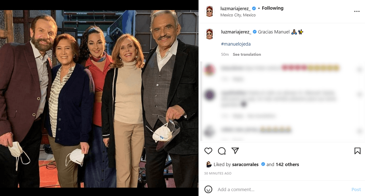 La actriz 
<b>Luz María Jerez</b> compartió esta fotografía para despedirse del primer actor.