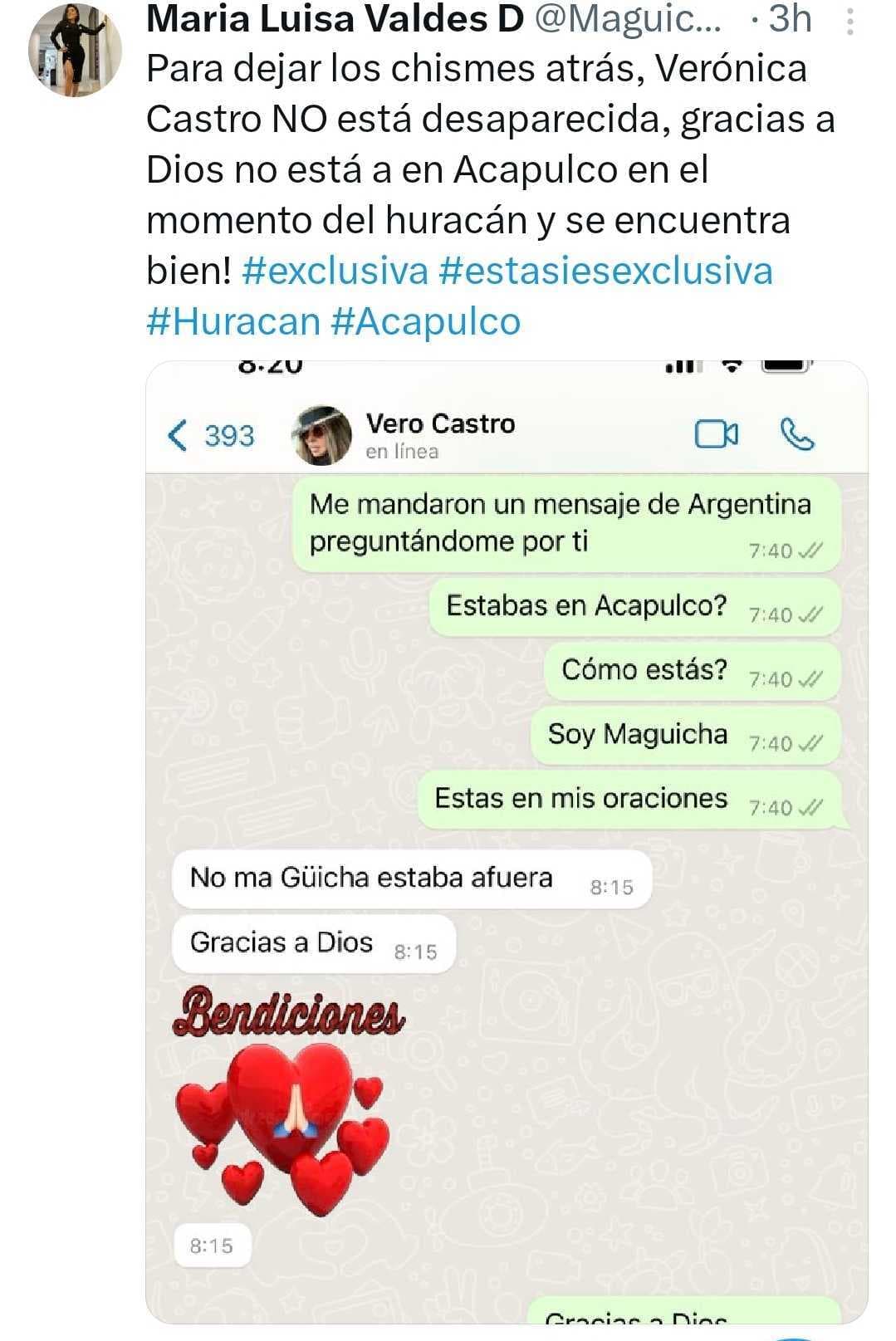 Verónica Castro desmintió que está desaparecida ras el paso del huracán Otis.