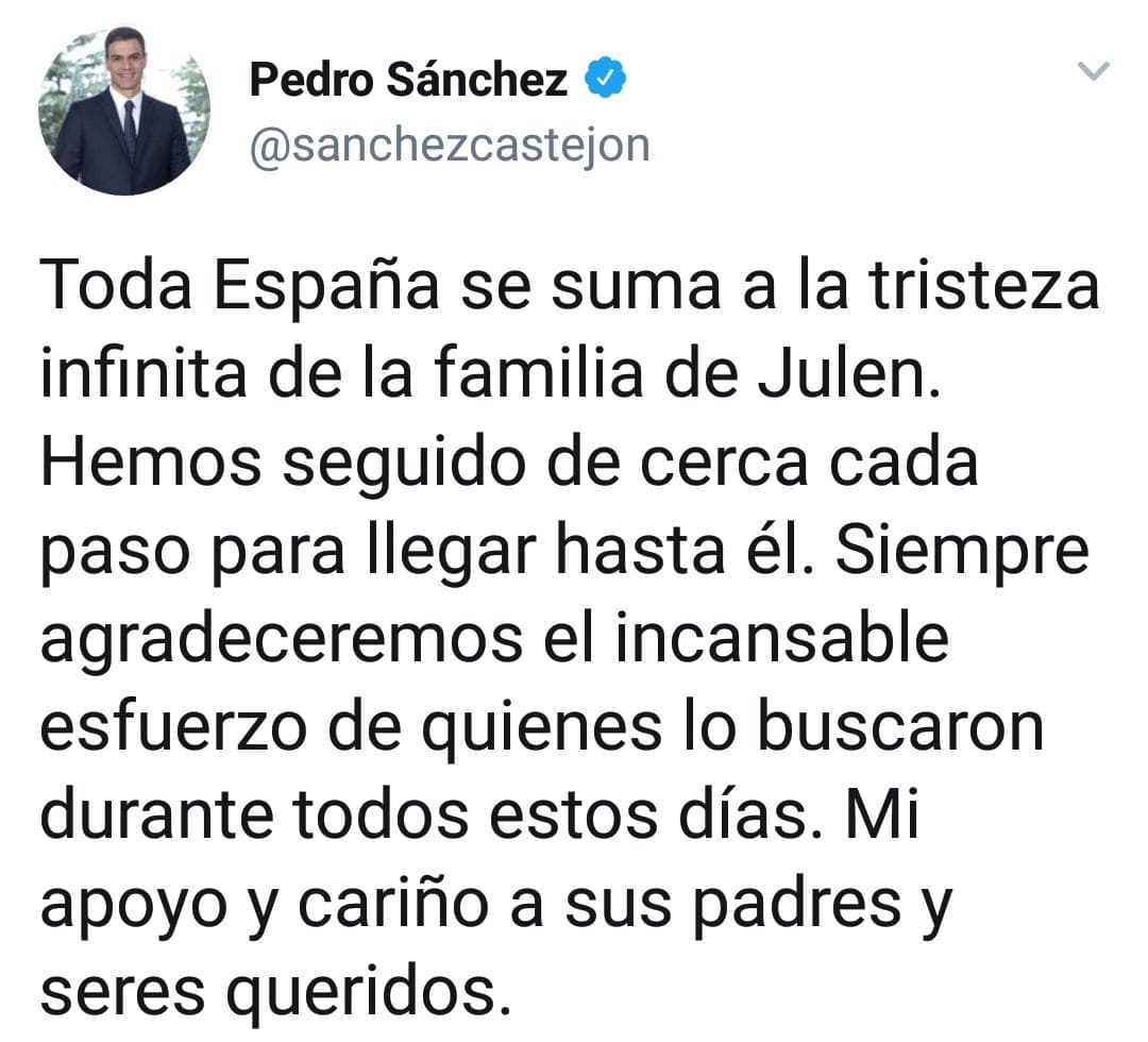También lo hizo el presidente del Gobierno Español, Pedro Sánchez, quien estuvo al tanto de las labores de rescate durante los 12 días.