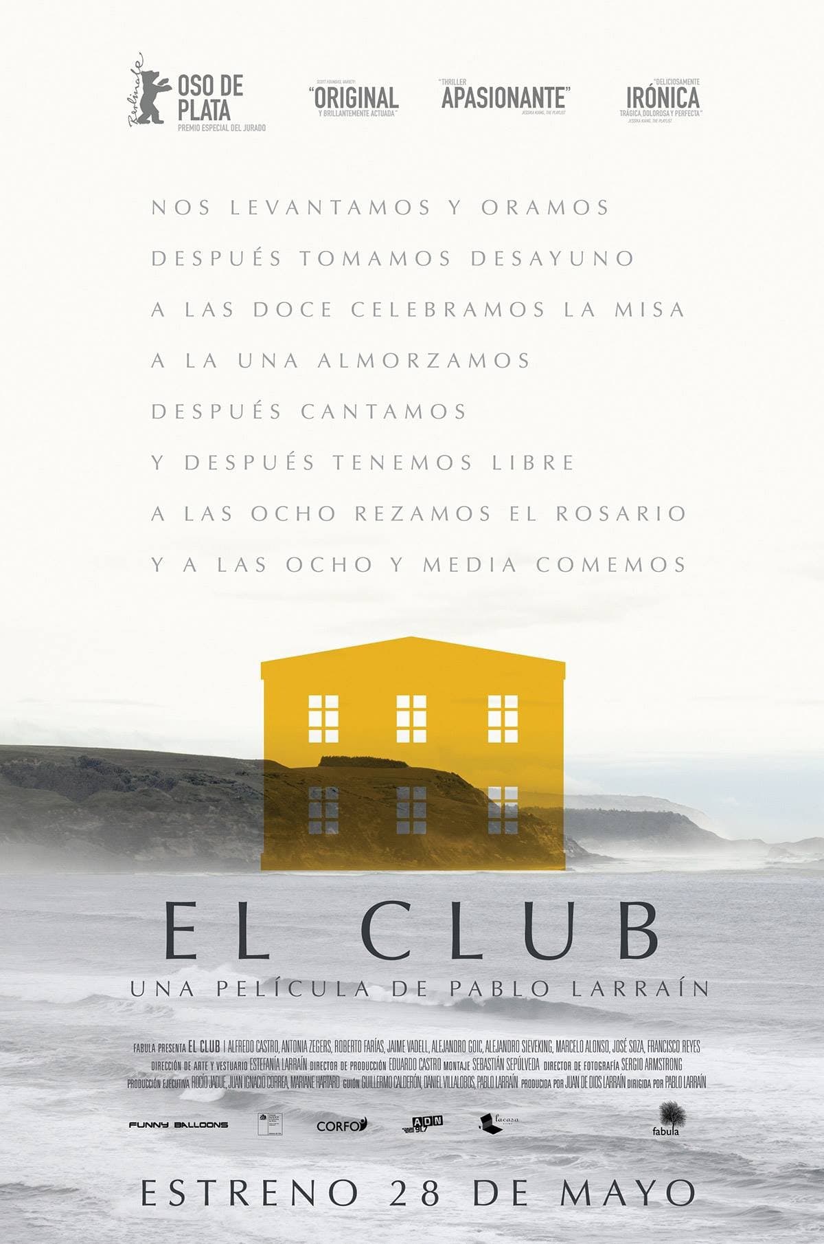 El Club(2015), ChileDirector: Pablo LarraínGuión: Guillermo Calderón, Pablo LarraínReparto: Alfredo Castro, Roberto Farías, Antonia Zegers Cuatro sacerdotes, ahora excomunicados, viven recluidos en una casa remota para expiar sus pecados. Todo va con normalidad hasta que llega un quinto miembro a la casa que les hace recordar su oscuro pasado. Una interesante visión sobre el abuso infantil y la iglesia católica. La culpa y el secretismo son los pilares de este film aclamado.