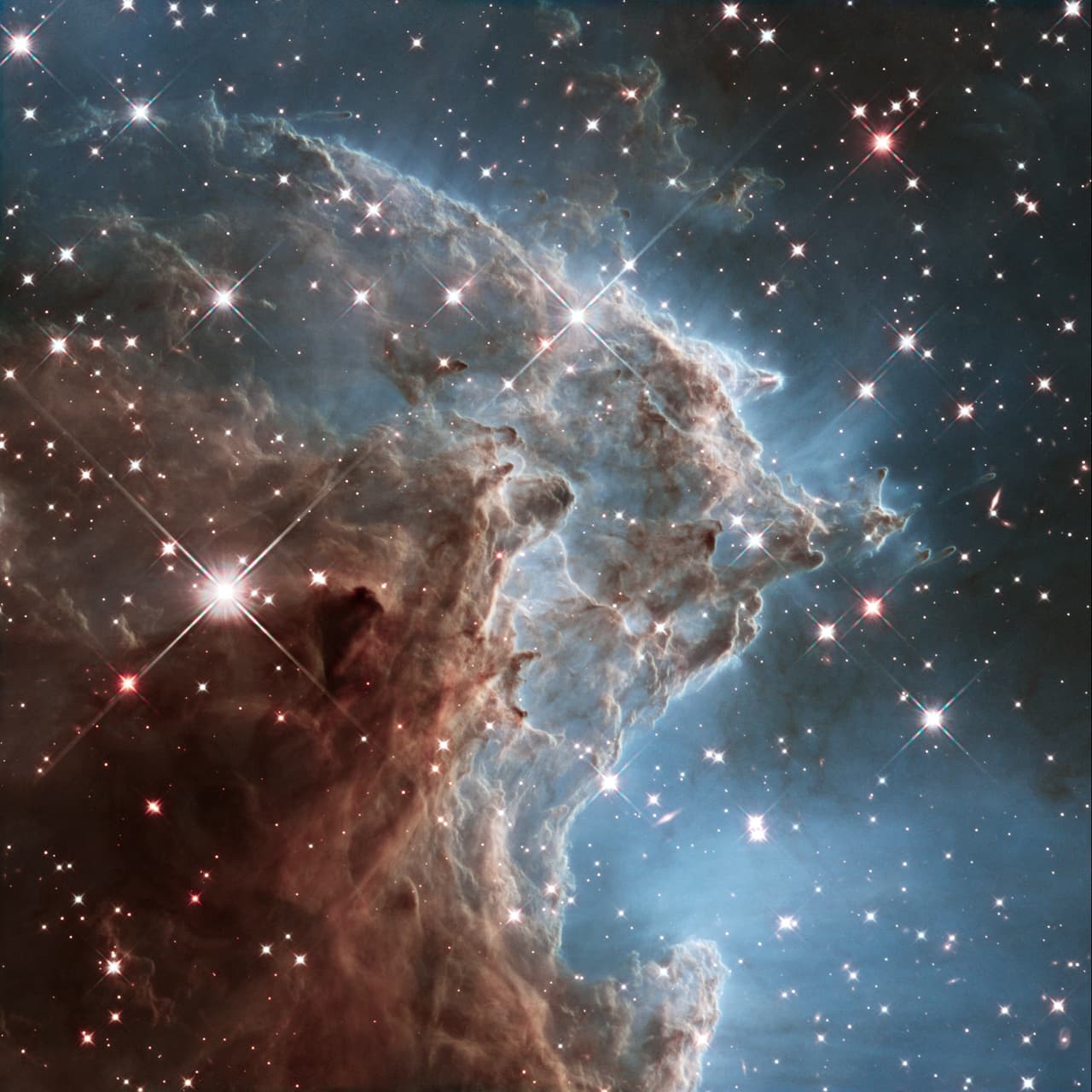 <b>Nebulosa Cabeza de Mono (2014). </b>El telescopio espacial Hubble capturó este retrato con luz infrarroja de una región de nacimiento estelar que se encuentra a 6,400 años luz de distancia. Se ven nudos de gas y polvo en una porción.