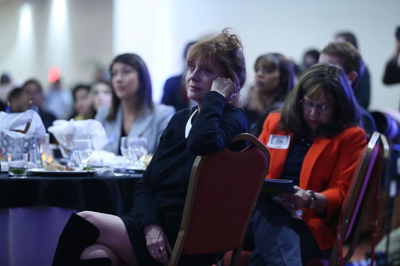 La actriz Susan Sarandon en una de las intervenciones de Bernie Sanders.
