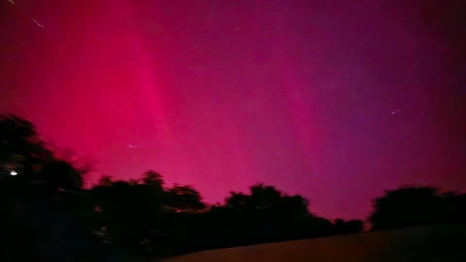 En Keerville, María Remedios captó este cielo magenta y las siluetas de los árboles durante las auroras boreales.