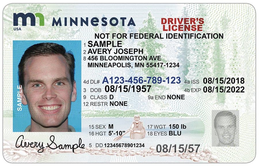 Ejemplo de una licencia de manejo de Minnesota.