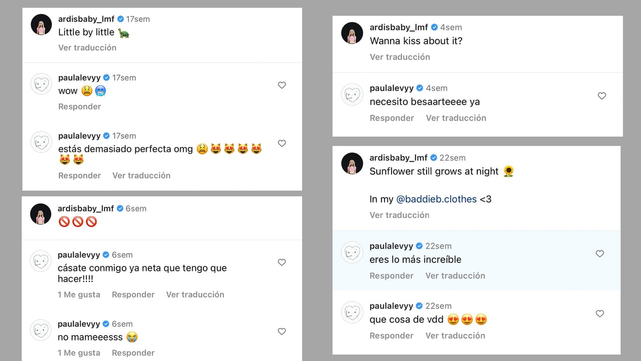 Estos son solo algunos de los cariñosos mensajes que Paula Levy le suele dejar a la cantante Ardis Baby.