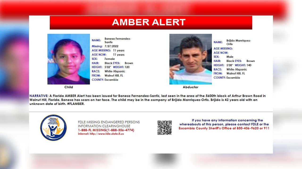 Localizan a niña de 11 años presuntamente secuestrada en Florida