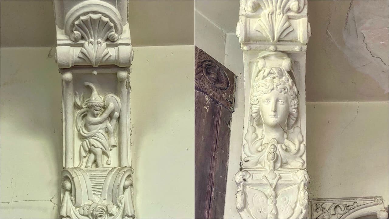 La casa tiene 2,588 pies cuadradas de espacio habitable en tres pisos, así como un garaje. La plomería y el sistema de electricidad necesita reparaciones y renovaciones, las dos cocinas y los baños urgen remodelaciones, y ni qué decir de la limpieza obligatoria. 
<br>