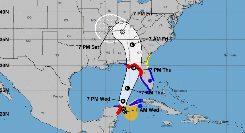 Pronóstico de la trayectoria de Helene del Centro Nacional de Huracanes.
