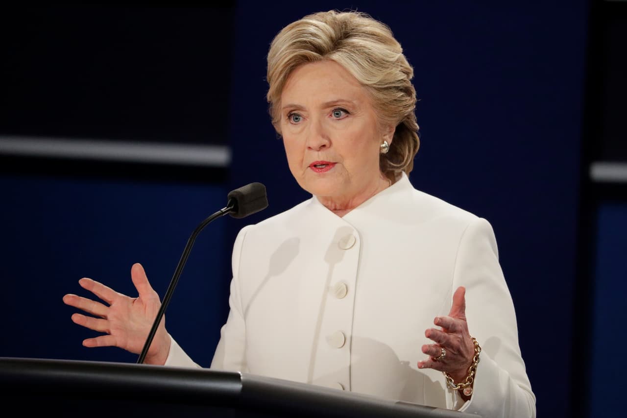 Democratic presidential nominee Hillary Clinton answers a question during the third presidential debate at UNLV in Las Vegas, Wednesday, Oct. 19, 2016. (AP Photo/John Locher)