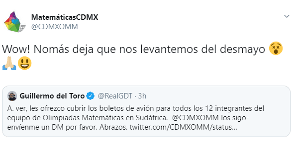 La propuesta de Guillermo del Toro llenó de satisfacción a los integrantes de la Olimpiada Mexicana de Matemáticas: "Wow, nomás deja que nos levantemos del desmayo", expresaron en la red social.
