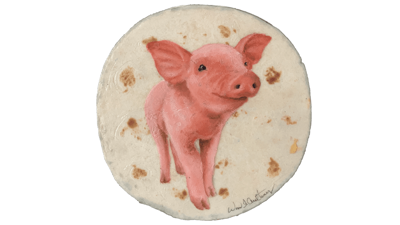 Fue en 2016 cuando Wood Fancher Anthony comenzó pintando arte sobre tortillas tomando como modelos a animales de granja.