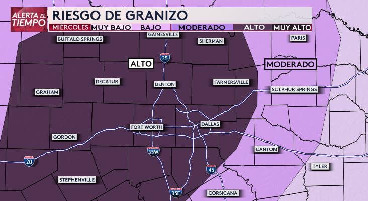 El miércoles 25 de abril, la posibilidad de granizo aumenta a "alto" en el Metroplex.
