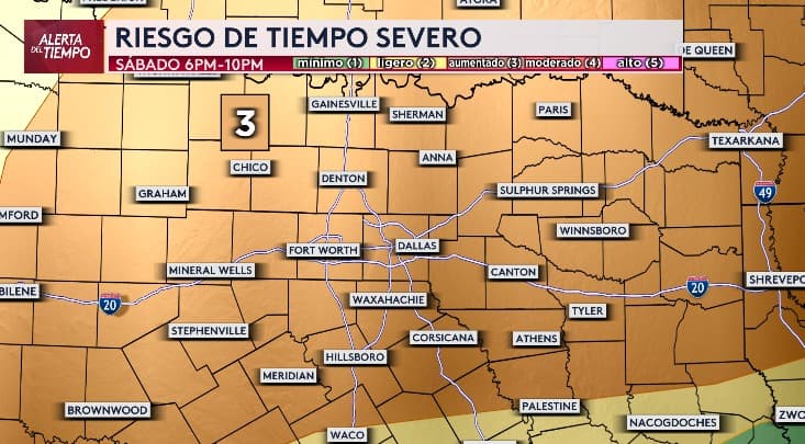 Aumenta el riesgo de tiempo severo a nivel tres para gran parte del norte de Texas