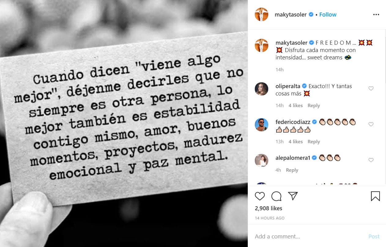 La noche del 22 de abril la actriz argentina compartió una imagen con un texto que podría reflejar
<b>su actual estado emocional</b>.
<br>