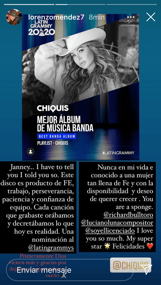 La noche del martes 29, el cantante publicó en sus historias de Instagram una felicitación a su aún esposa. 
<br>