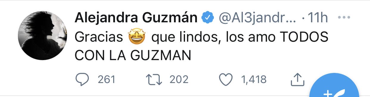 Además, apareció un
<b><a href="https://twitter.com/Al3jandraGuzman/status/1403878591851499524" target="_blank">mensaje de agradecimiento</a></b> de parte de ella.
<br>