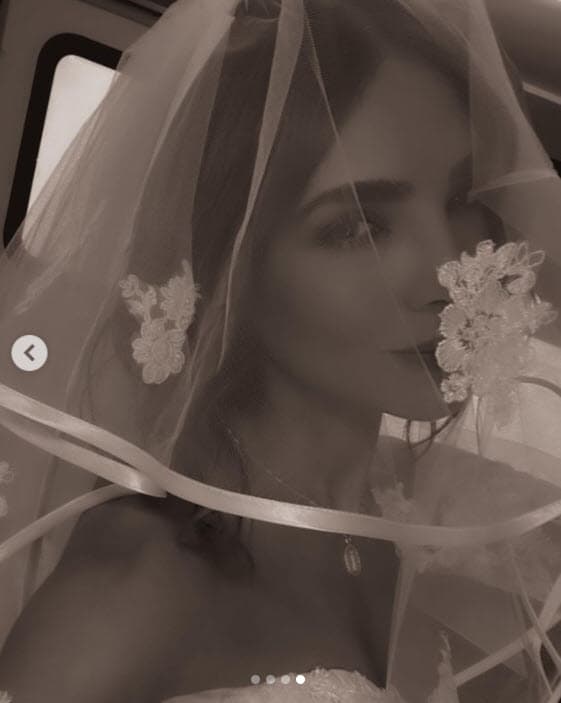 El velo es de gasa con más detalles de encaje: "La novia", escribió como pie de foto. 
<br>