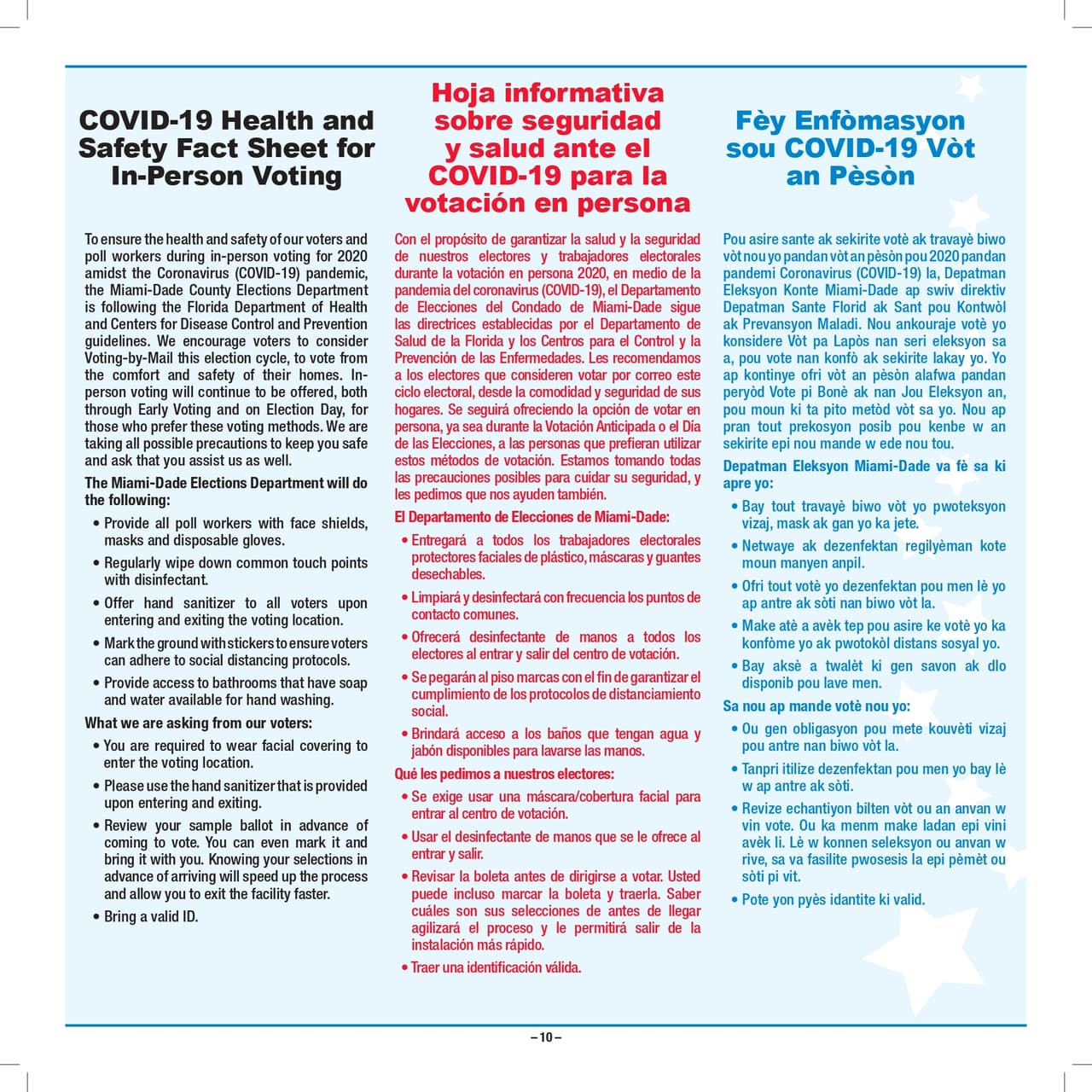 Las autoridades electorales de Miami-Dade están recomendando votar por correo para evitar los contagios de 
<b>covid-19</b>, según indica en una hoja informativa el Departamento de Elecciones. Usted puede descargar una muestra de la boleta haciendo clic 
<a href="https://www.miamidade.gov/elections/library/sample-ballots/2020-11-03-general.pdf">aquí</a>.
<br>