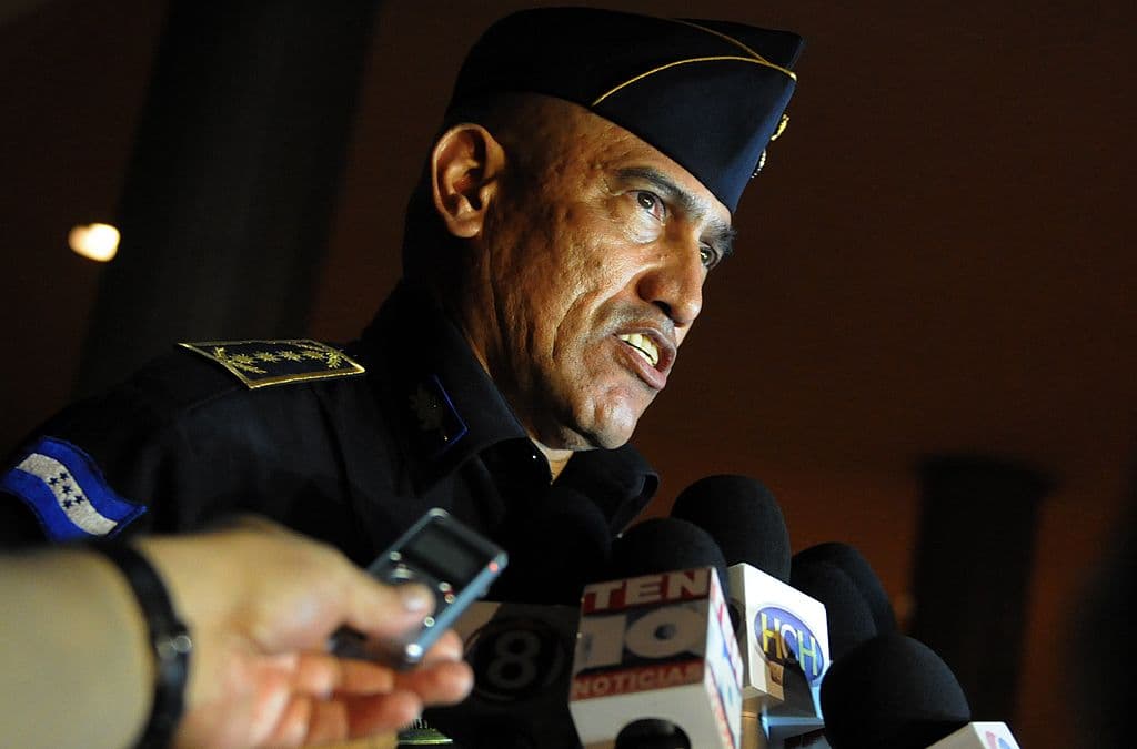 National Director of Police in Honduras, Juan Carlos Bonilla, anwsers questions from the press in Tegucigalpa on May 24, 2012.