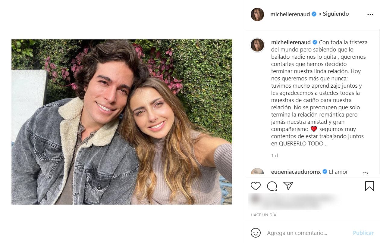<a href="https://www.univision.com/famosos/michelle-renaud-y-danilo-carrera-terminan-su-relacion">Su relación terminó</a> 1 año y 7 meses después, pero conservan su amistad.
<br>