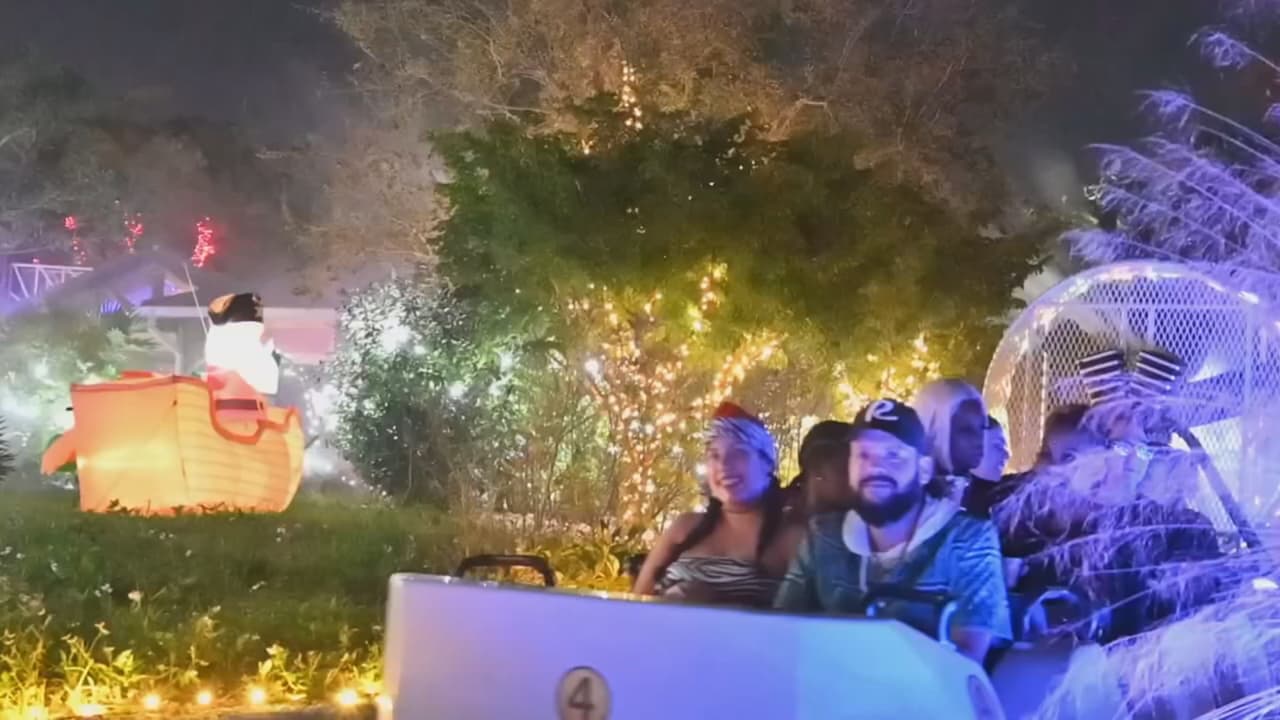 Podrás dar un paseo en bote por el río Snowman, en el que hay una parte del millar de luces que ilumina el Zoo.