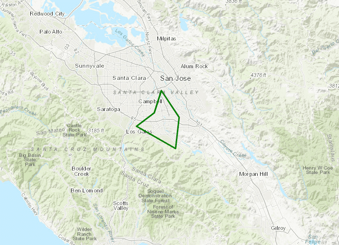 Zona que presenta riesgo de inundación en el condado de Santa Clara.