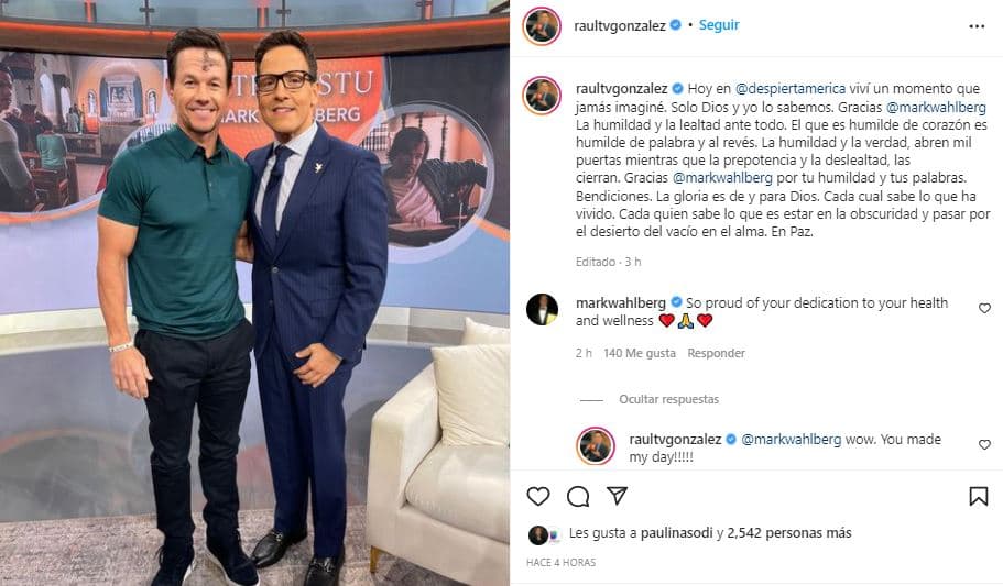 Mark Wahlberg no dudó en responderle a Raúl y expresó lo orgulloso que está de que nuestro presentador esté dedicado a cuidar su bienestar.
