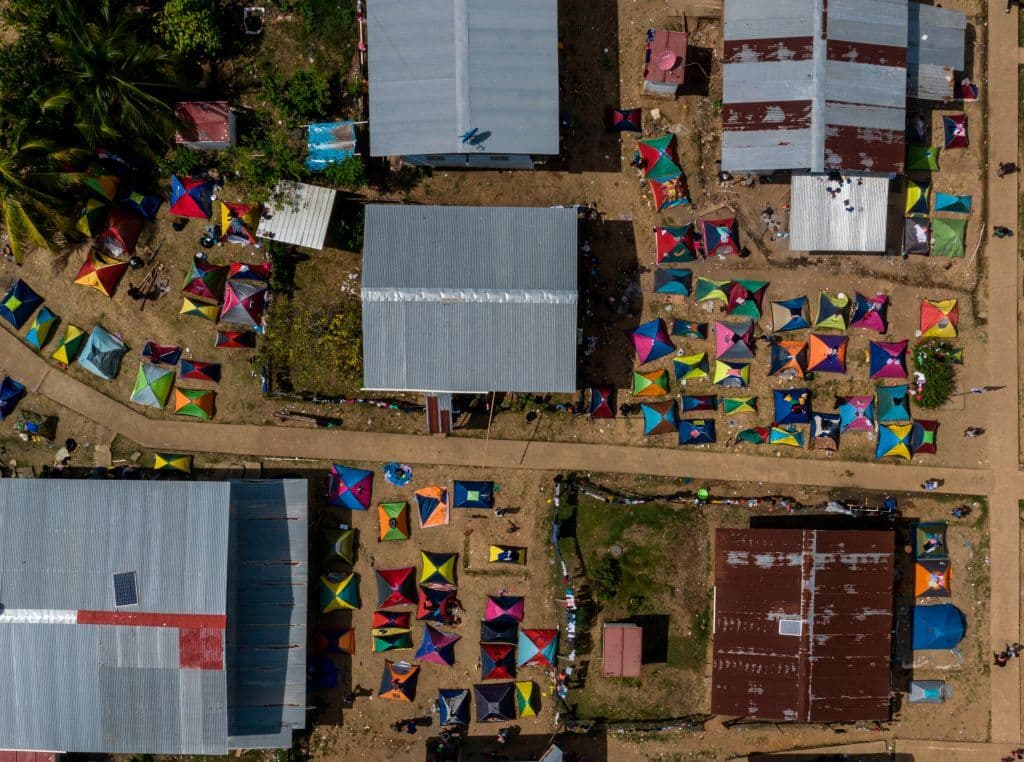 Vista aérea de un campamento de migrantes en el pueblo de Bajo Chiquito, provincia de Darién, Panamá, el 10 de febrero de 2021.