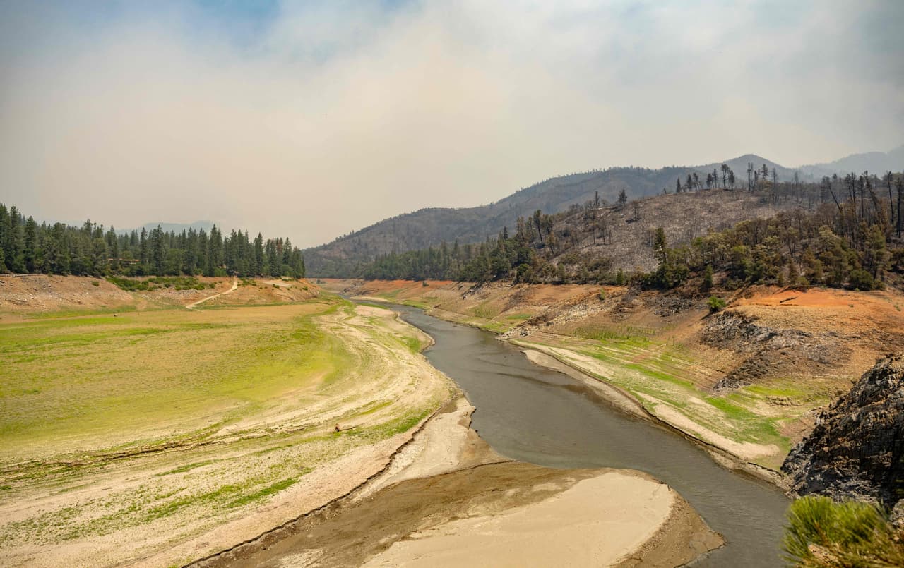 El humo se levanta sobre un incendio en Lakefire, California. 
<a href="https://kesq.com/news/2021/07/09/dangerous-heat-in-palm-springs-getting-national-attention/" target="_blank">En Palm Springs,</a> al sur del estado, se registraron 120º F (49º C) este sábado.