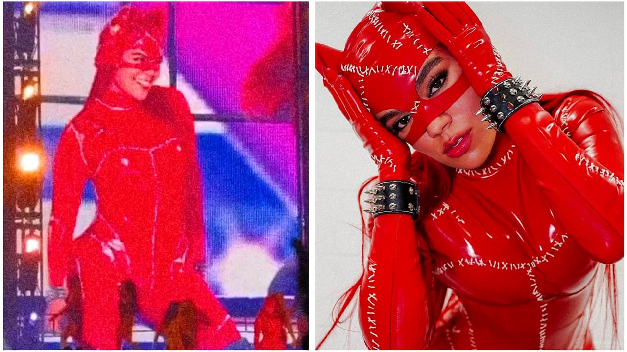 Karol G se transformó en toda una Gatúbela y sorprendió con ajustado disfraz de látex en pleno concierto