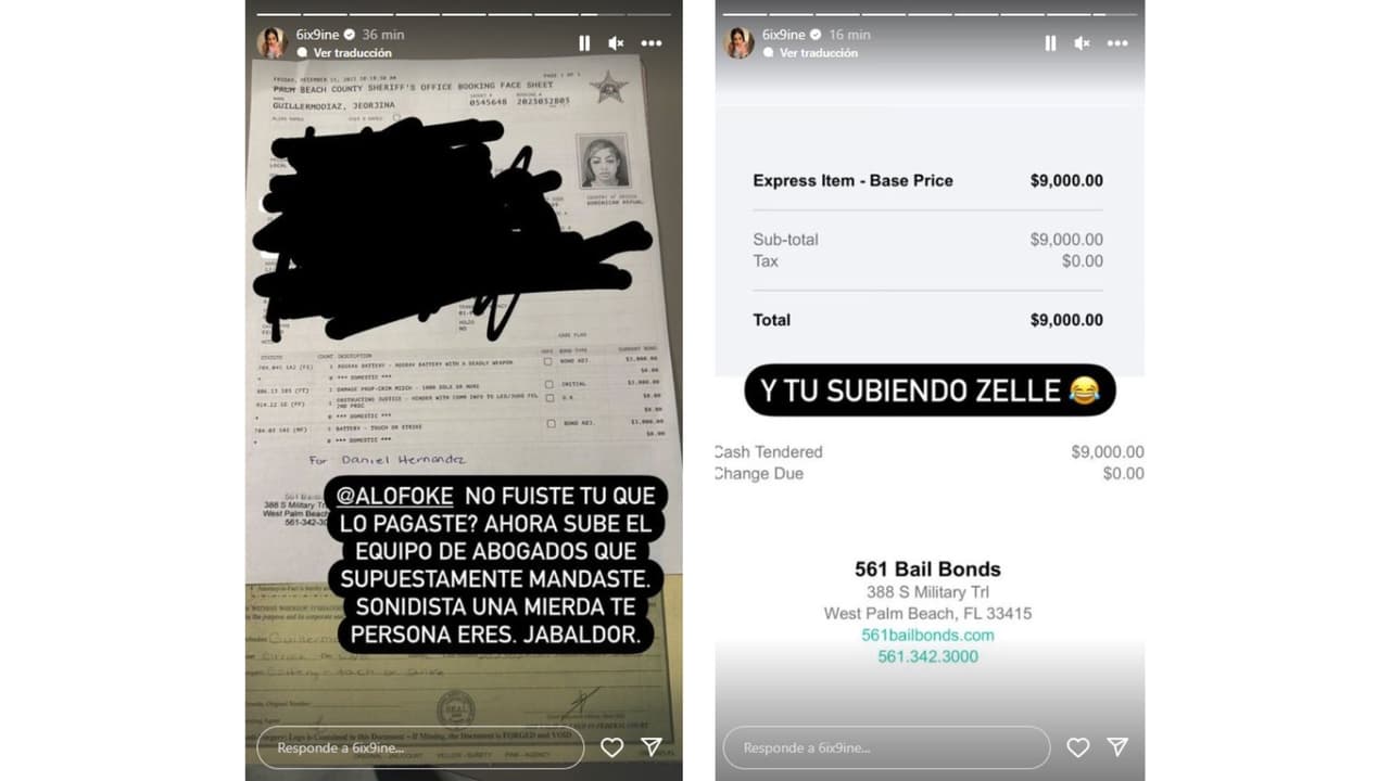 Tekashi 6ix9ine compartió imágenes que serían de la fianza de Yailin La Más Viral.