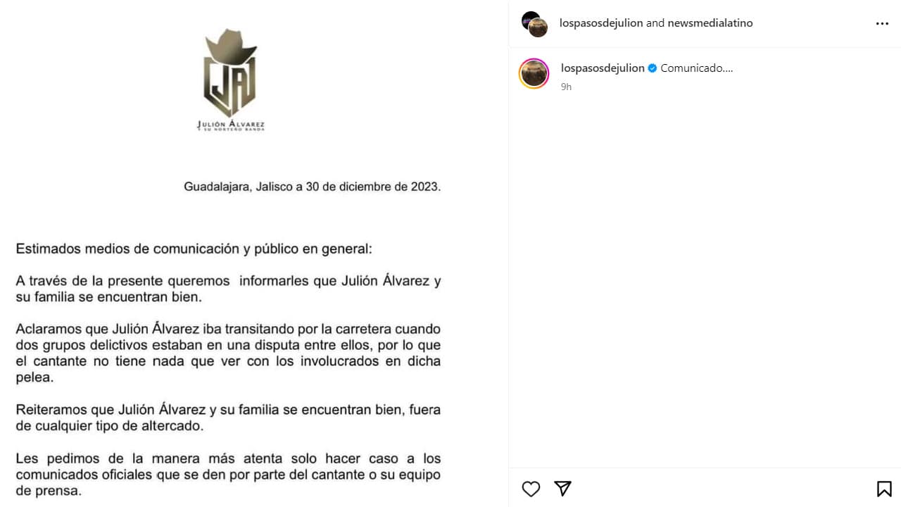 Julión Álvarez comunicado.