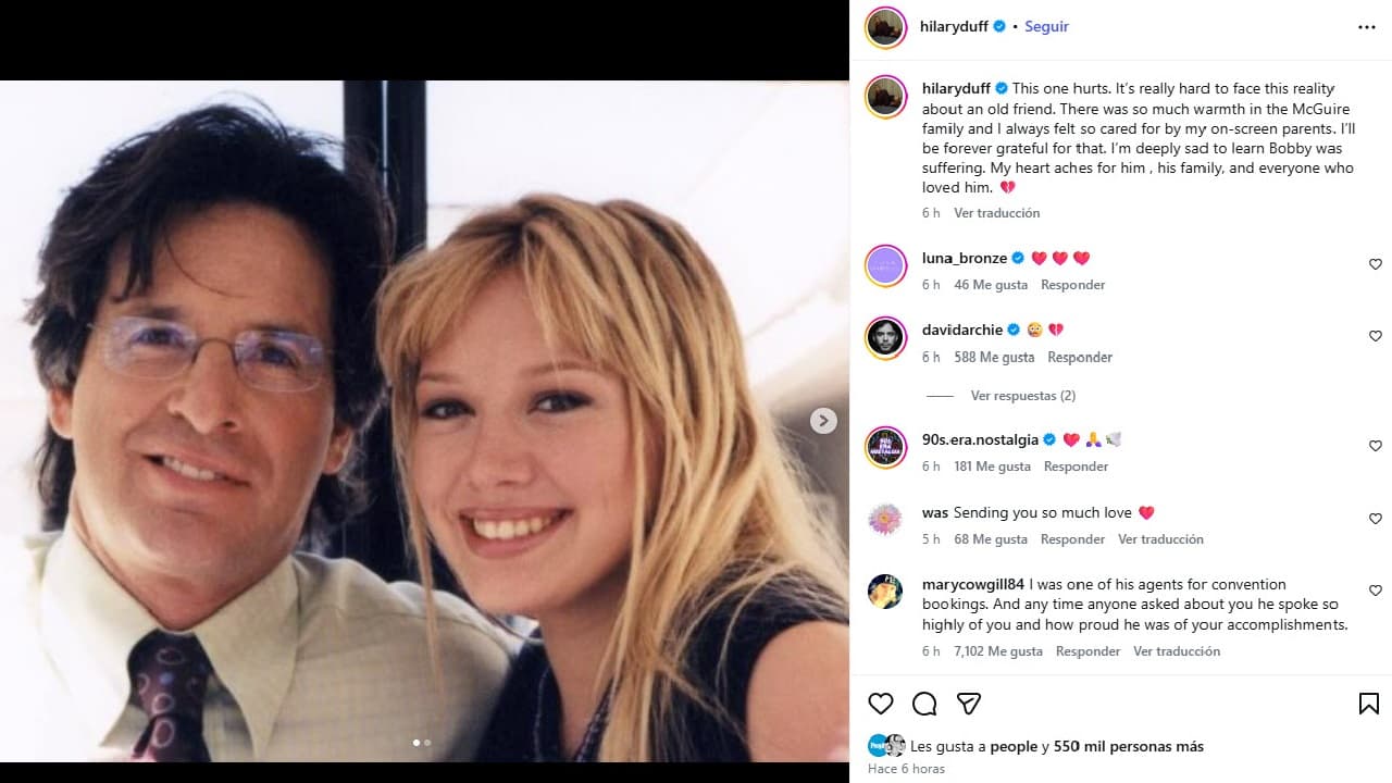 Hilary Duff externa sus condolencias a la familia de Robert Carradine.