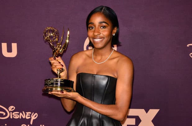 LOS ANGELES, CALIFORNIA - JANUARY 15: Ayo Edebiri attends The Walt Disney Company Emmy Awards Party at Otium on January 15, 2024 in Los Angeles, California. (Photo by Jerod Harris/Getty Images)