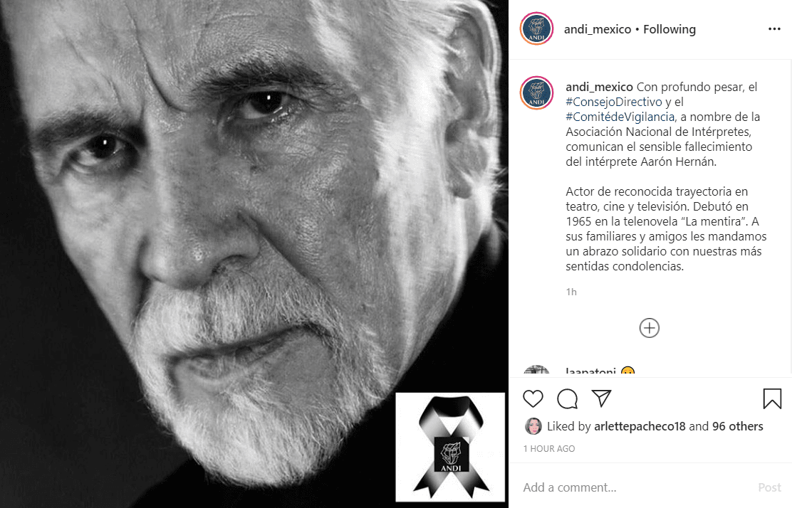 El intérprete perdió la vida después de sufrir un infarto, según información del diario 
<b><a href="https://www.eluniversal.com.mx/espectaculos/fallece-el-actor-aaron-hernan" target="_blank">El Universal. </a></b>