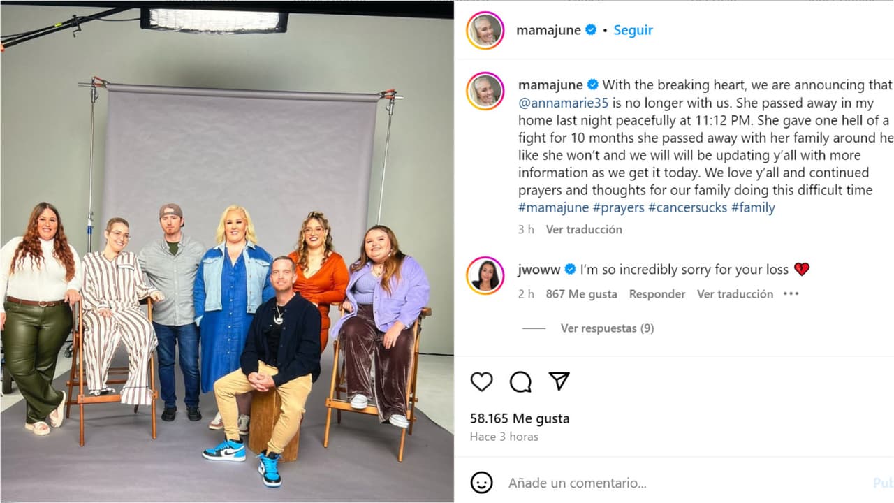 'Mama June' confirmó la muerte de su hija mayor, Anna Cardwell, con esta publicación y foto familiar.