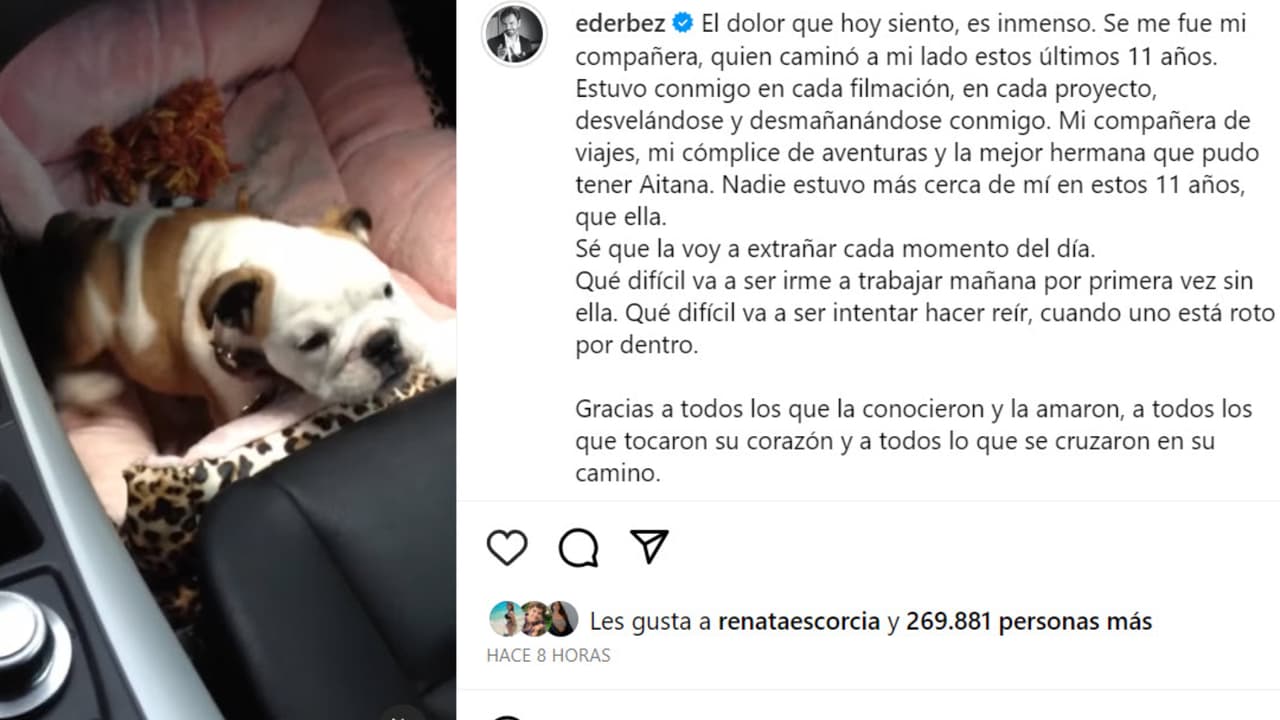 Eugenio Derbez dio a conocer la muerte de Fiona con esta conmovedora publicación en Instagram.