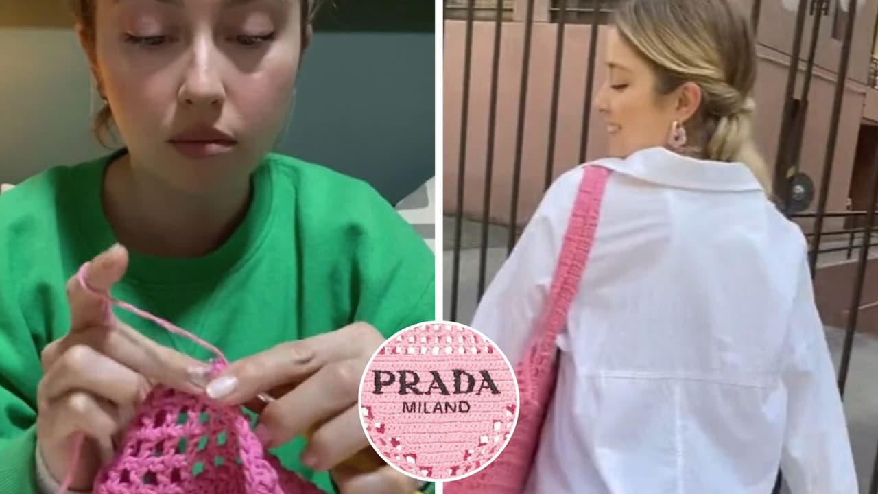Chica teje su propia bolsa Prada tras ver precio de la original: el resultado impactó a TikTok