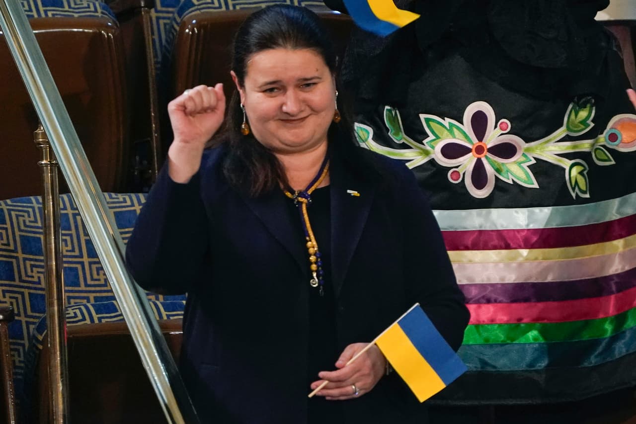 La embajadora ucraniana en Estados Unidos, Oksana Markarova, durante el discurso del Estado de la Unión de Biden.