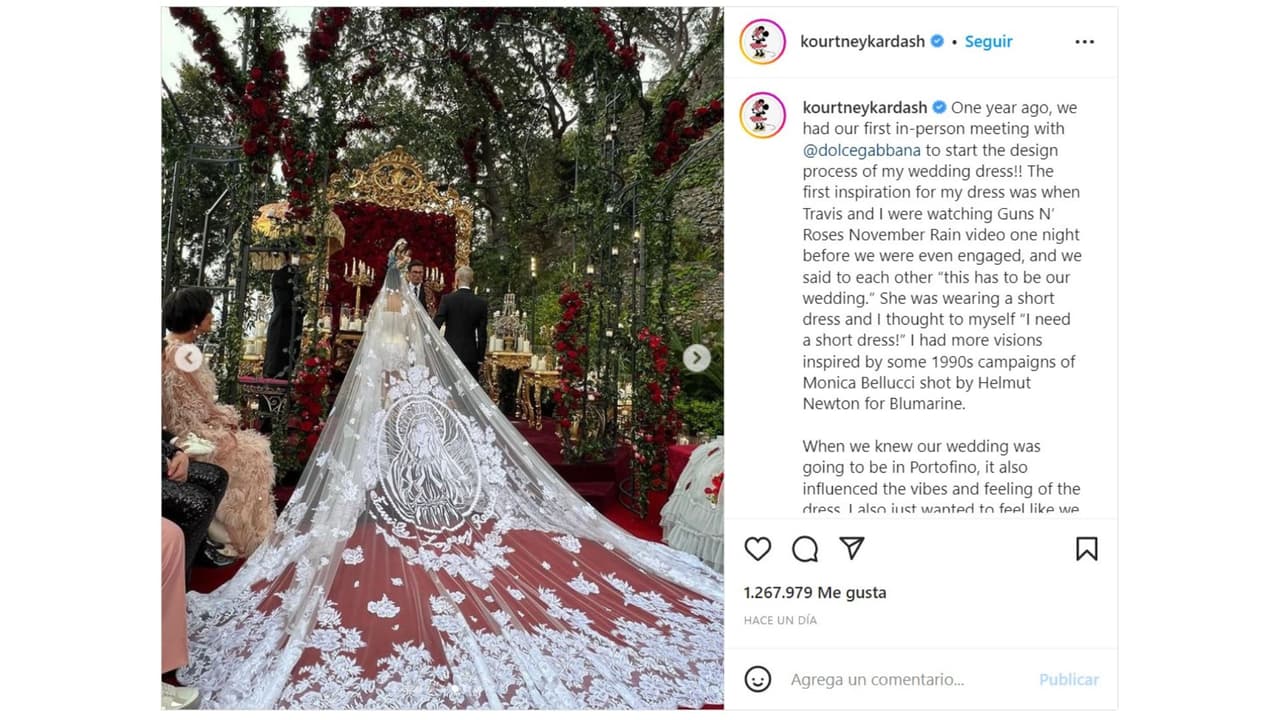 Así lució la Virgen María en el velo de novia de Kourtney Kardashian.