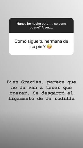 Fue así como Ludwika afirmó que tal parece que su hermana no tendrá que ser intervenida quirúrgicamente debido a que la lesión que sufrió no lo requiere.