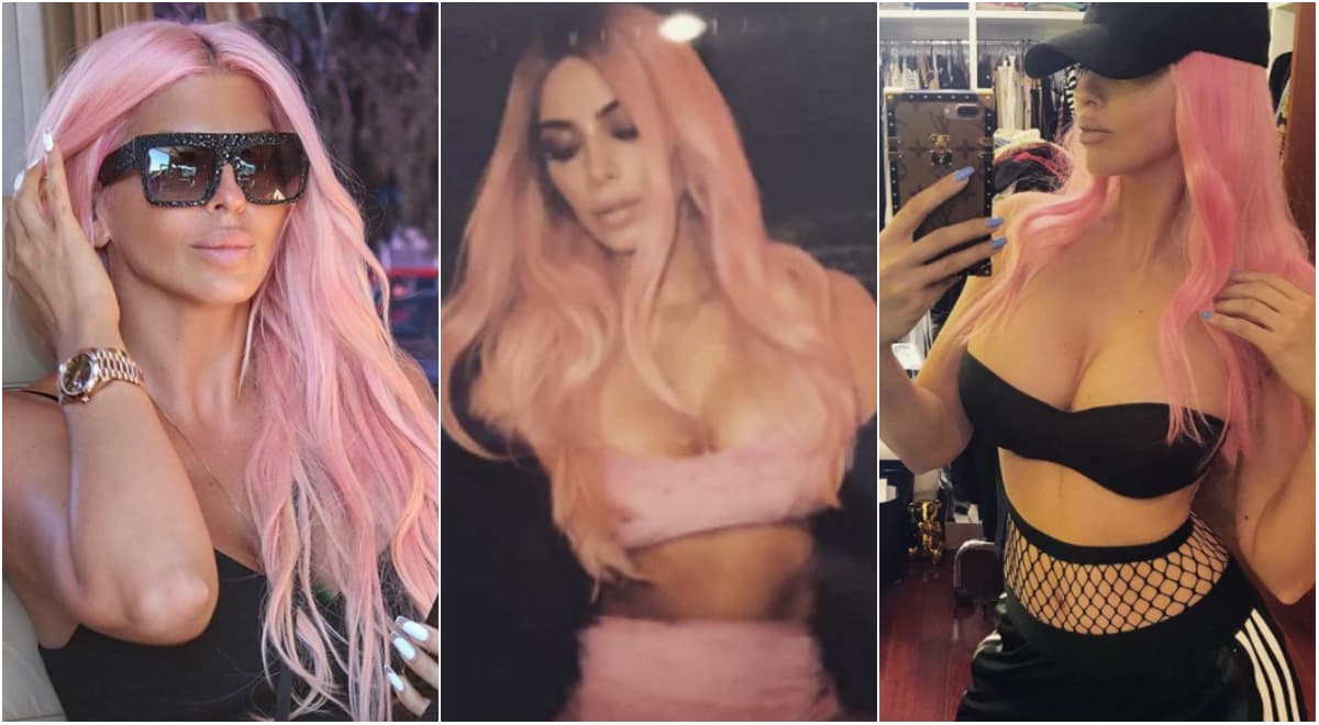 Su inspiración ha sido tal, que Kim ha copiado el look de cabello en tono pink, igual que la famosa cantante de pop. ¿Podrás diferenciar cuál de ellas es Kim?