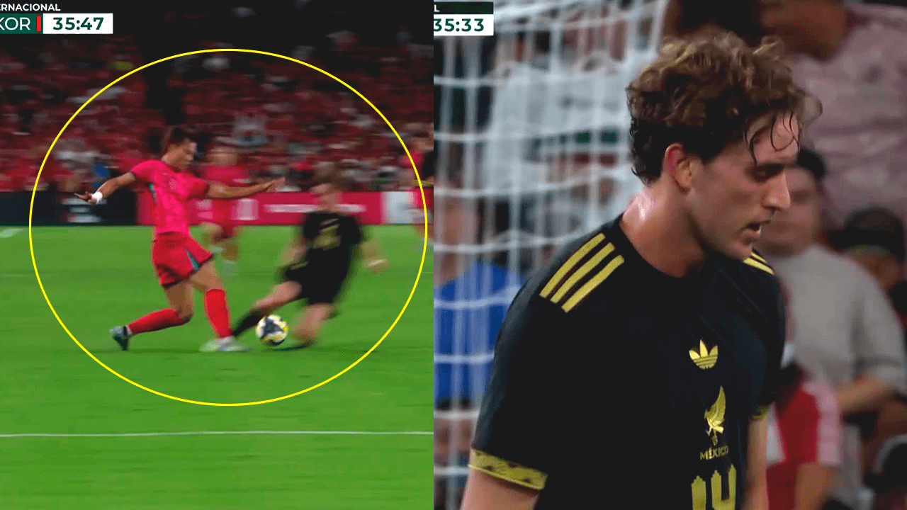 ¡Marcel Ruiz llega tarde a la pelota y casi rompe a un coreano!