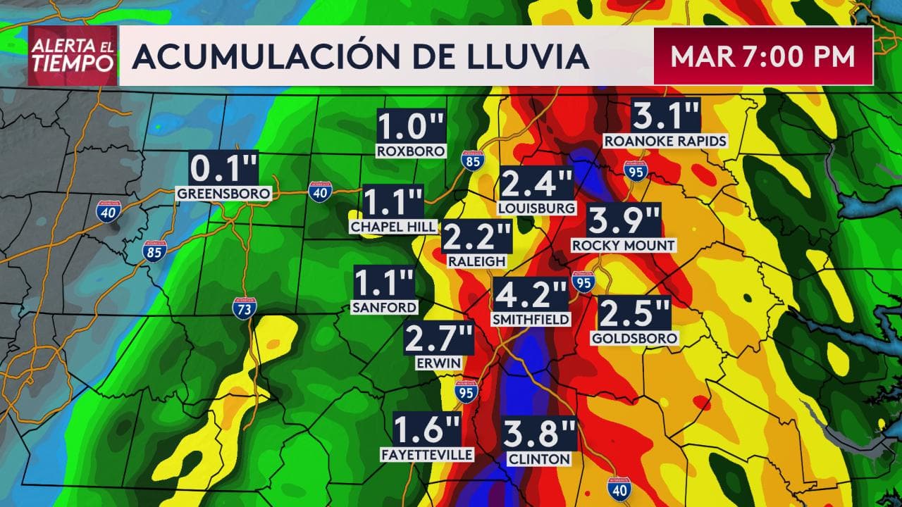 Los acumulados de lluvias oscilarán entre 1 y 4 pulgadas en el área central del estado.