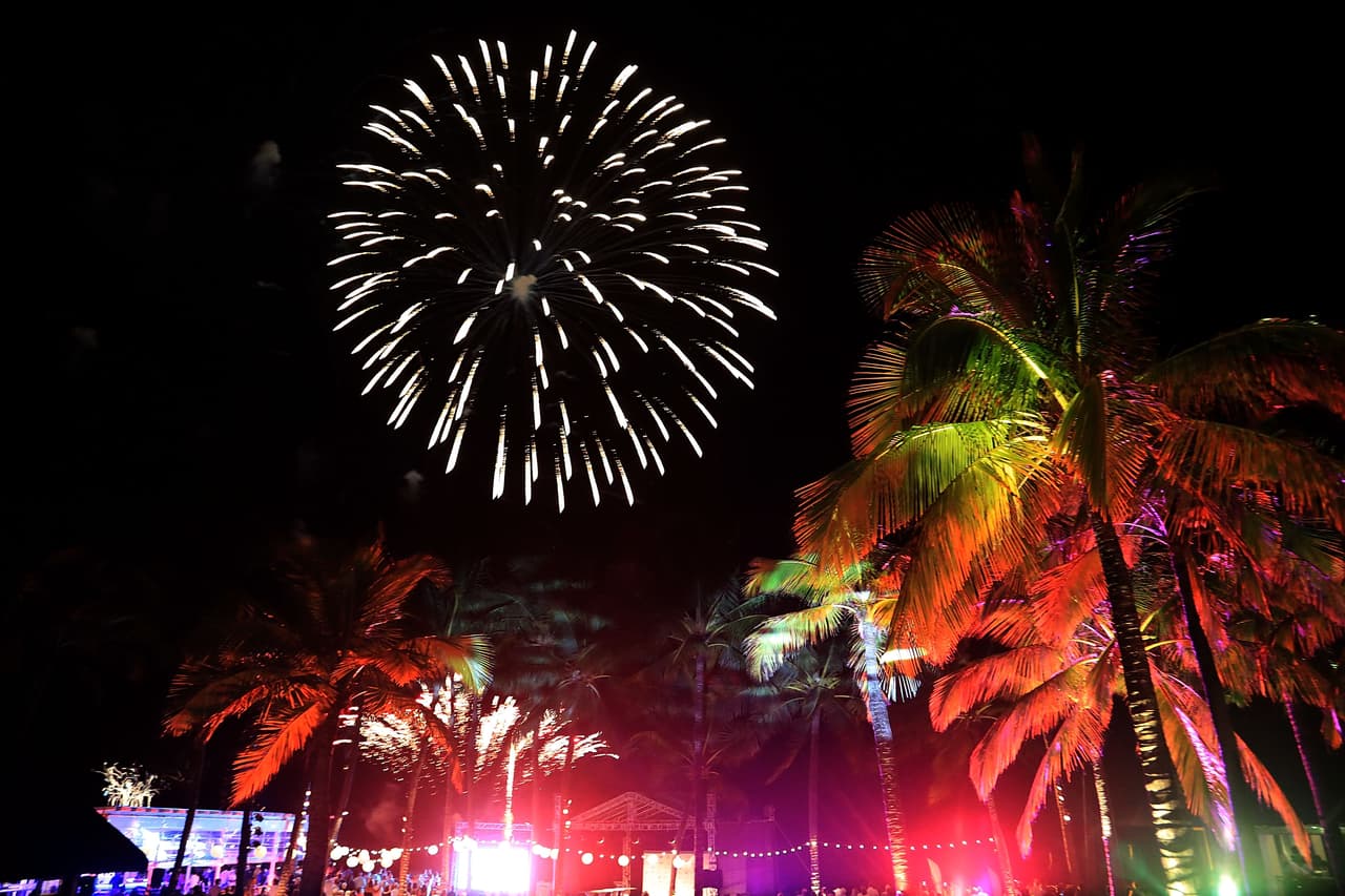 Fuegos artificiales iluminan el cielo nocturno.