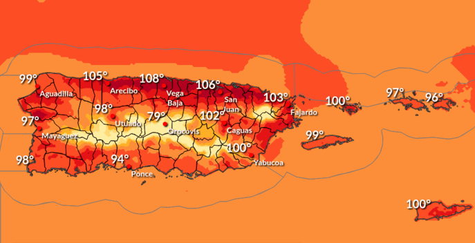 Índices de calor podrían llegar hasta los 112 grados Fahrenheit para partes del norte de Puerto Rico 